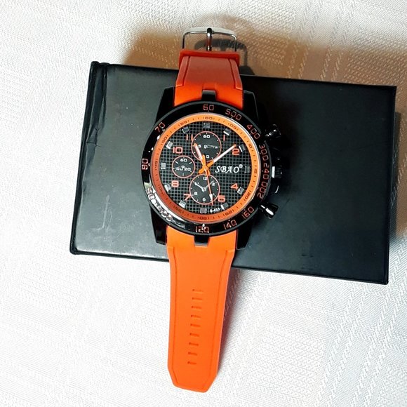 Mens SBAO Watch Analog Wrist Watch Stainless Steel Sport Fashion Orange NIB - Picture 8 of 16